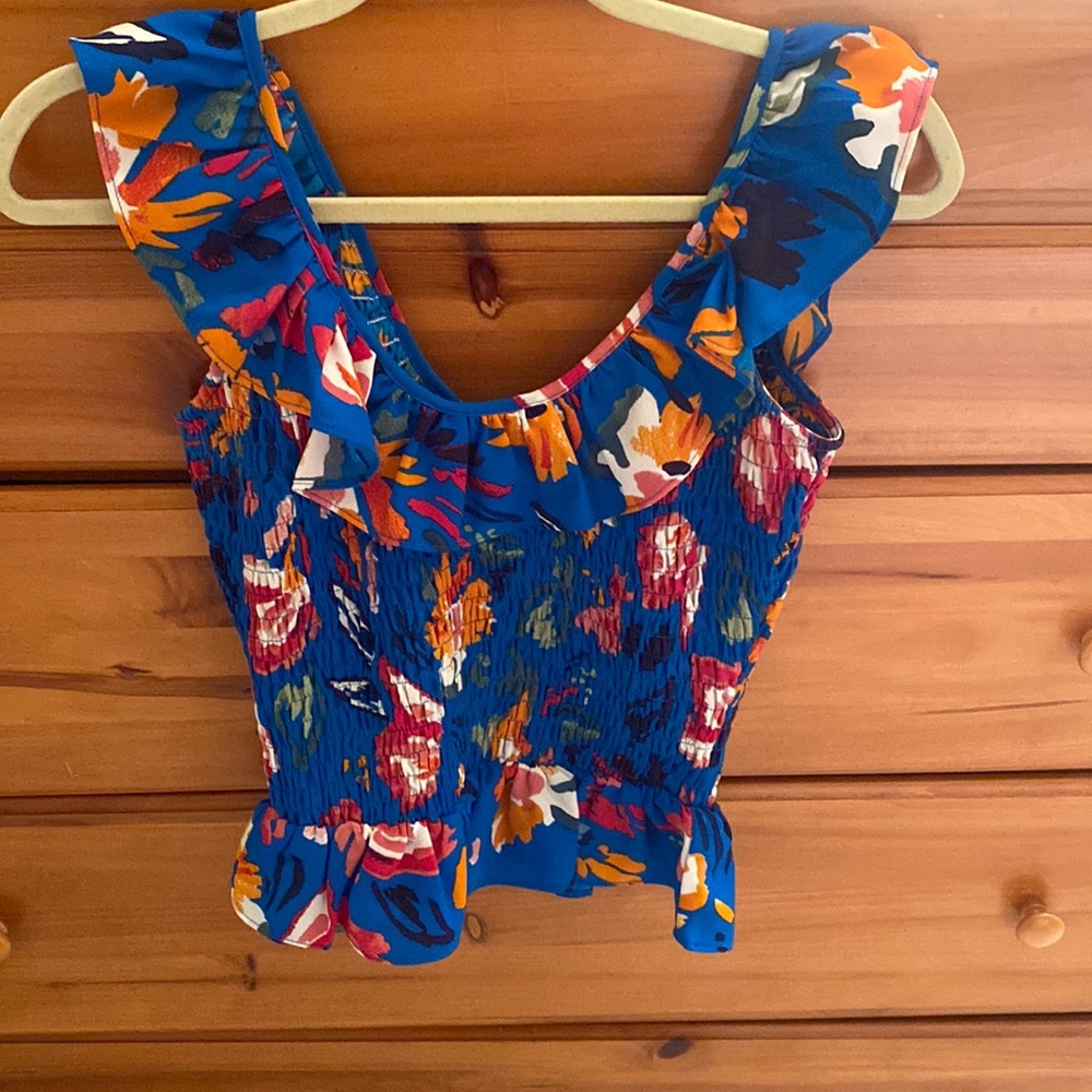 Blue floral smocked top from vici